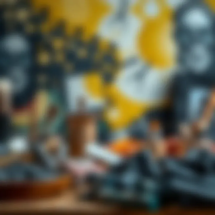 An elegant display of various art mediums including charcoal and pastels