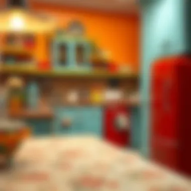 Colorful retro kitchen with vintage appliances