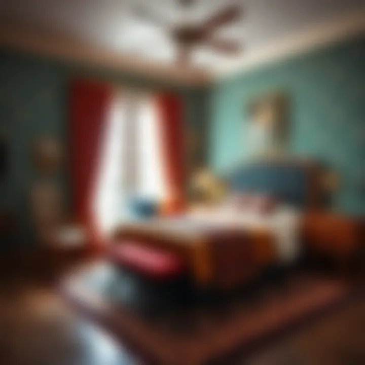 Stylish retro bedroom with bold patterns