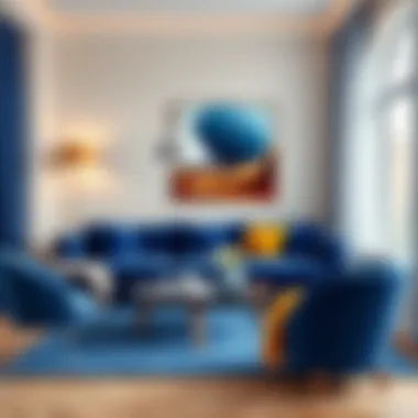 Stylish room showcasing synergy of sapphire blue with warm tones