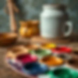 Vibrant ceramic paint colors displayed on a palette