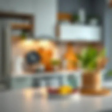 Strategic Placement of Kitchen Items Strategic placement of kitchen items for optimal workflow and beauty