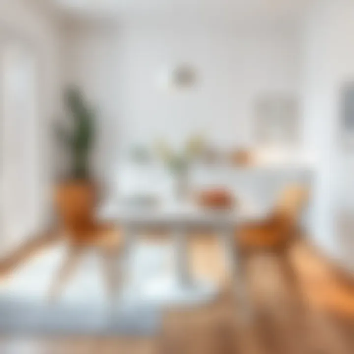 Charming Dining: A White Table with Wooden Details Stylish white table with wooden accents in a cozy dining area