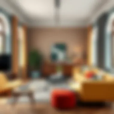 Eclectic living room featuring mixed color palettes