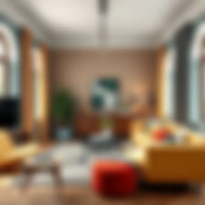 Eclectic living room featuring mixed color palettes