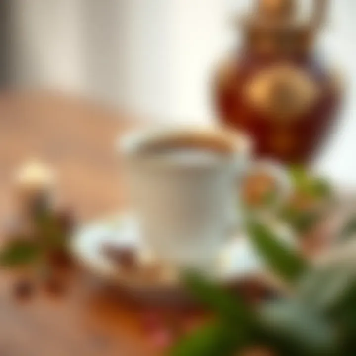 A beautifully arranged Turkish coffee cup with a saucer