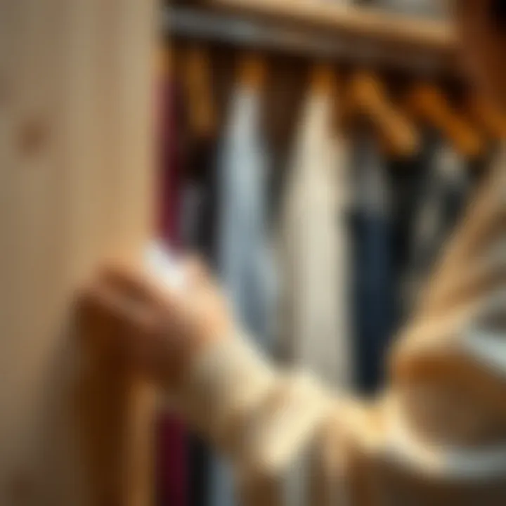 A person using a wardrobe freshener