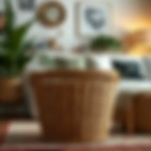 Elegant wicker basket used for storage in a cozy living room