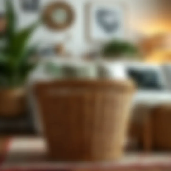 Elegant wicker basket used for storage in a cozy living room