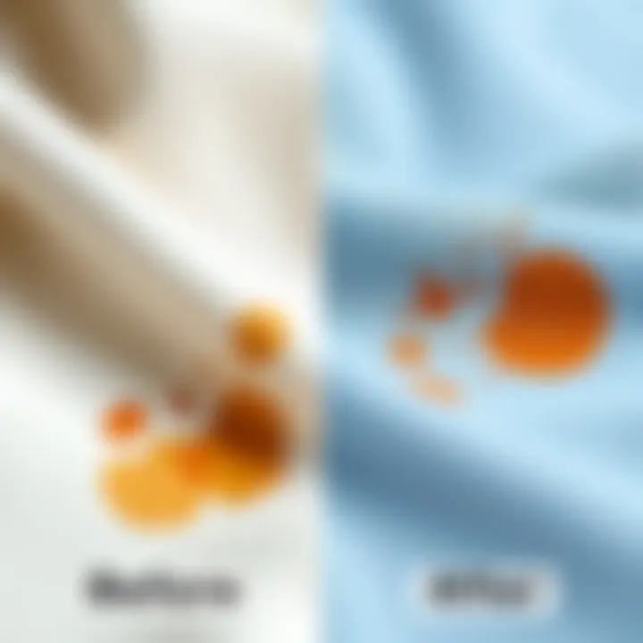 A before-and-after comparison of a fabric showing effective stain removal.